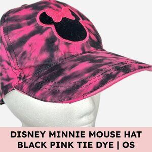 Disney Minnie Mouse Tie Dye Baseball Cap Adjustable Strap OS Pink Black Vacation
